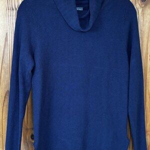 AnyBody Women's Navy Blue Ribbed Knit Cowl Neck Sweater Side Slits XXS